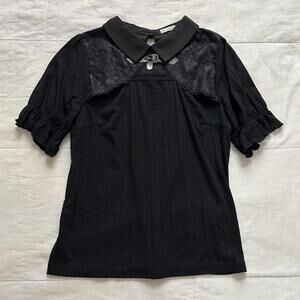 Axes Femme Black lace detail top with cut out collar and buckle detail
